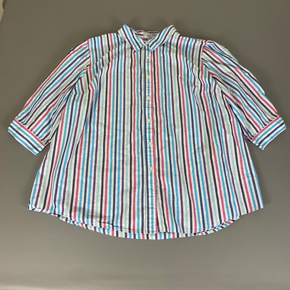 Woman Within Button Down Shirt Top Women's 2X 26/28 Striped Cotton 3/4 Sleeve - Picture 1 of 12